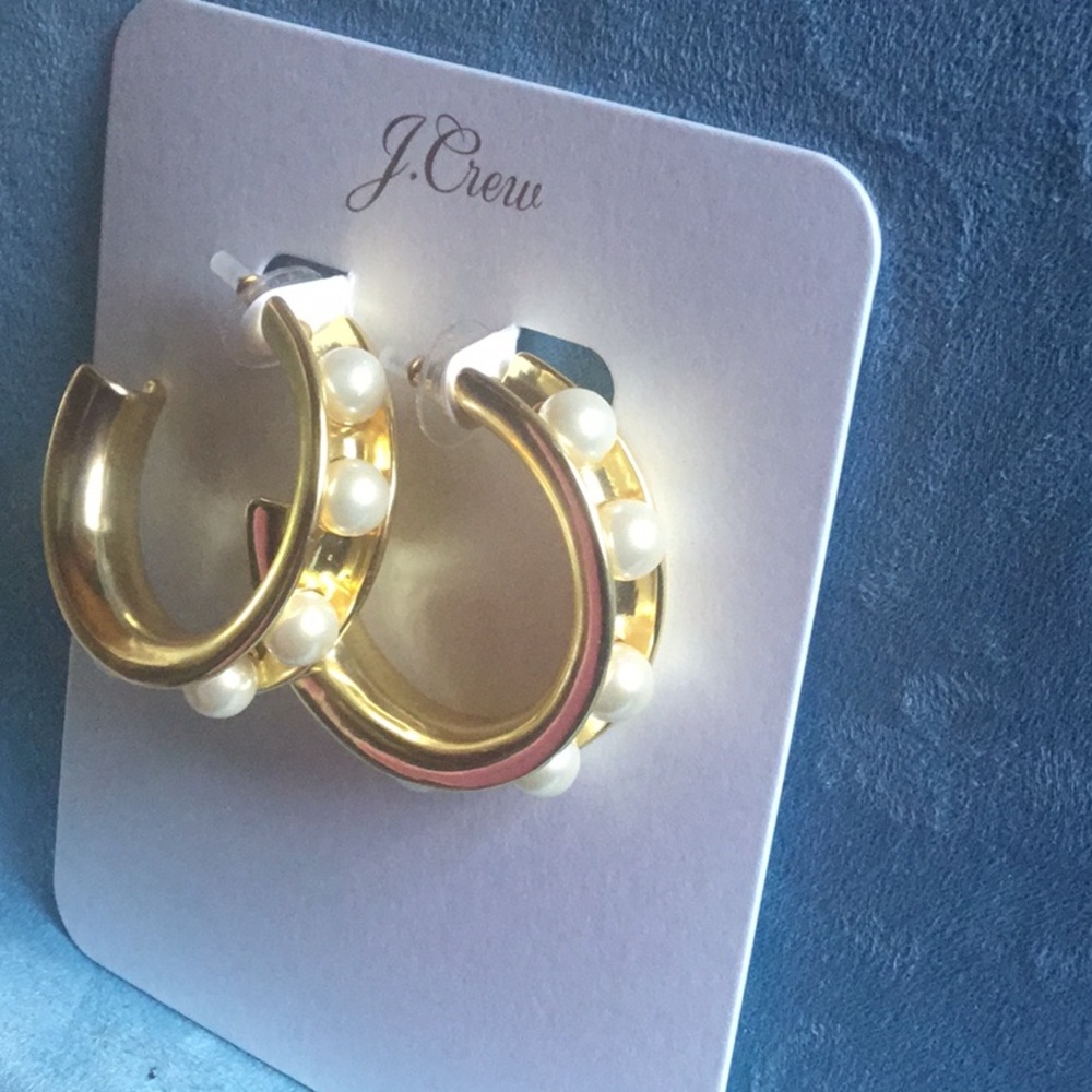 J. Crew Gold Hoop Pearl Studded Earrings